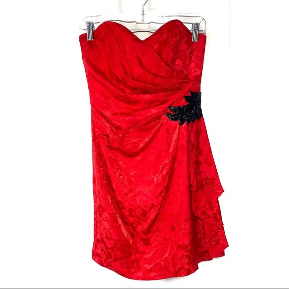 Vintage Silk Studio Red Strapless Brocade Dress Size 6 - Picture 1 of 5